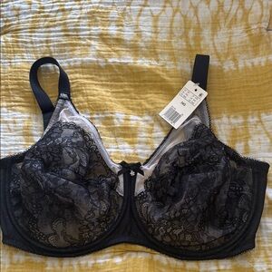 Wacoal Black Lace Underwire Bra with Scalloped Trim 34G